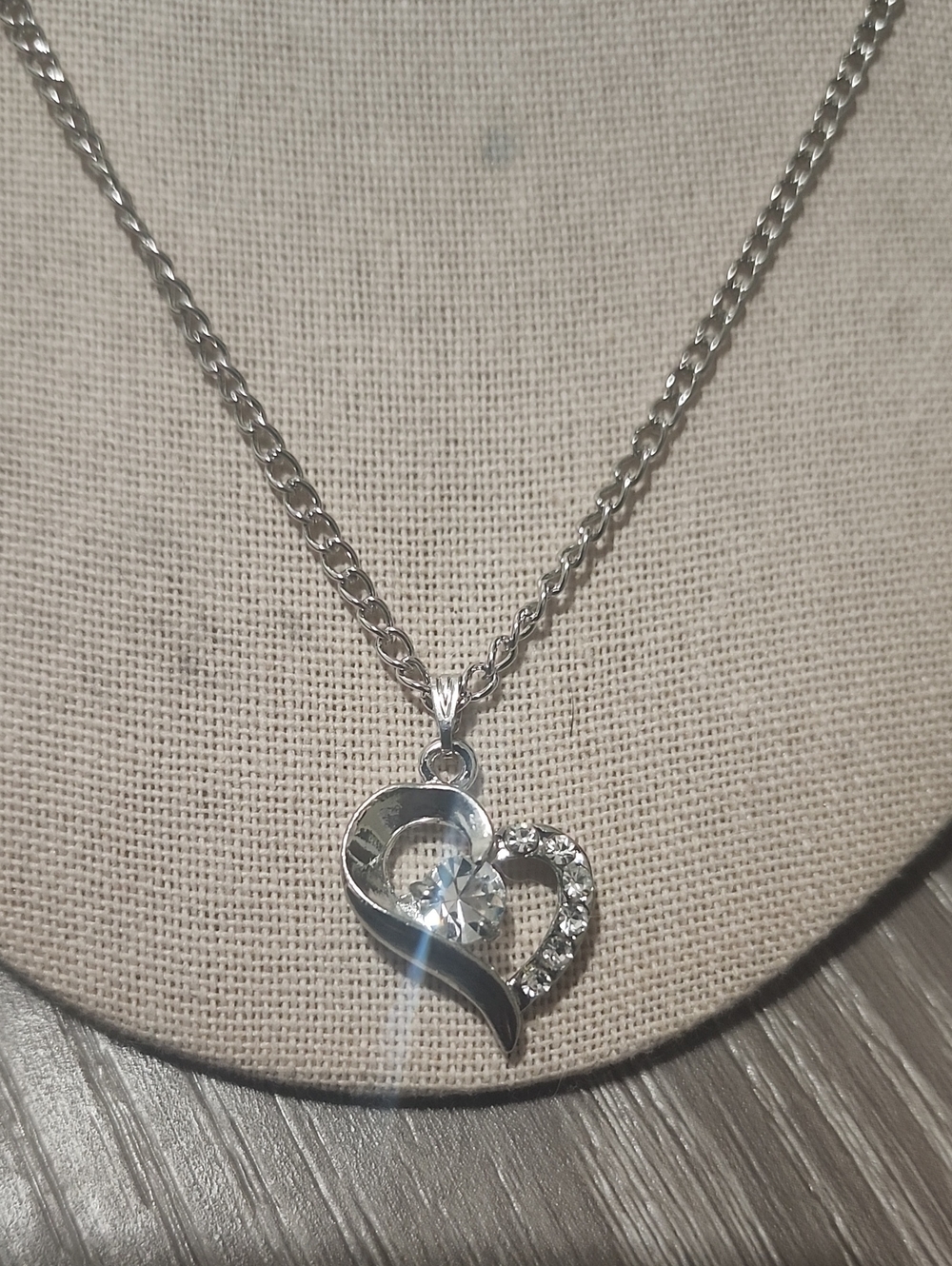 Silver Open Heart Pendant Crystal Necklace